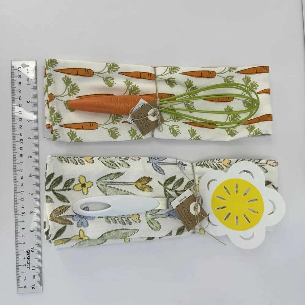 Mud Pie Carrot & Flower Towel and Whisk Spatula Set Easter Host Gift Kitchen NWT